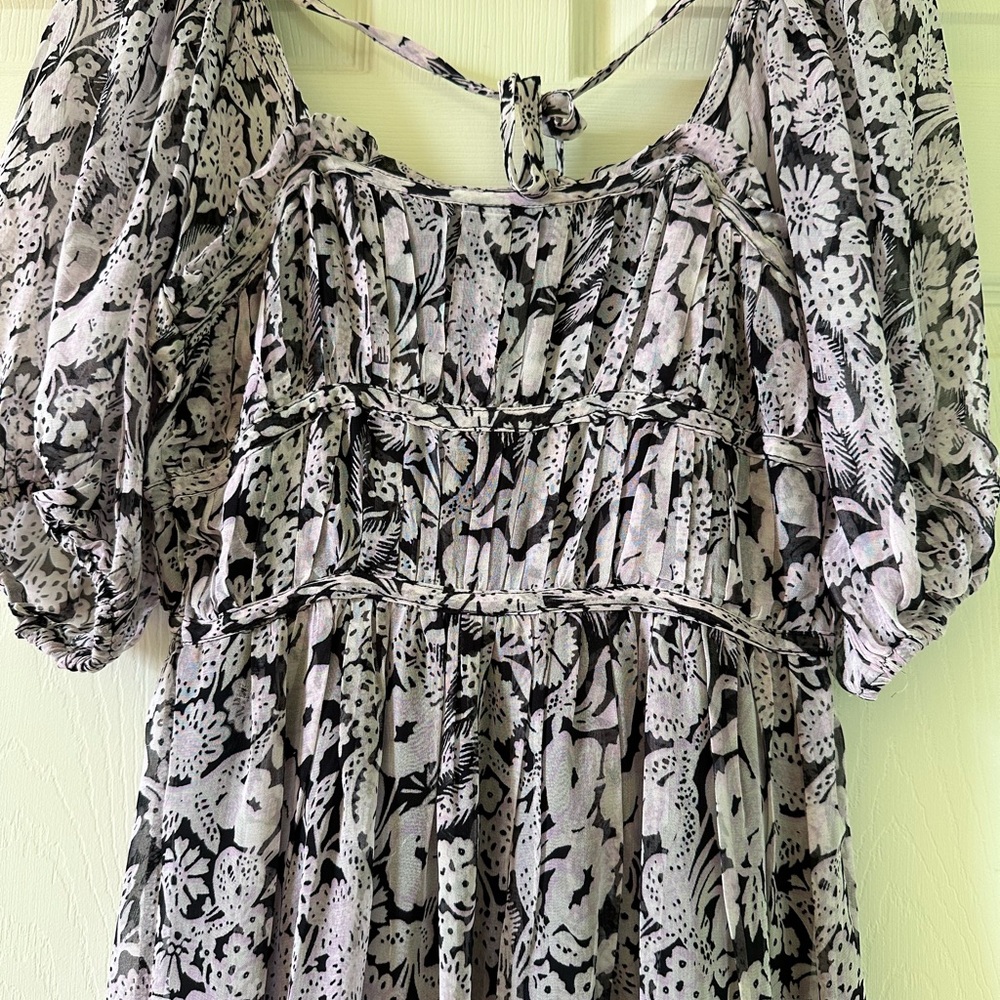 👗🌟Anthropologie Square Neck Smocked Midi Dress Boho Floral Black White XS 0 2 - Picture 12 of 12